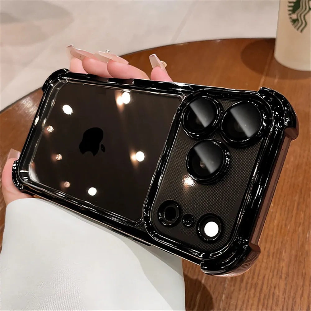 Luxury Electroplate Shockproof Transparent Phone Case For iPhone 18 17 16 15 14 13 12 Pro Max Plus Clear Bumper Back Cases Cover