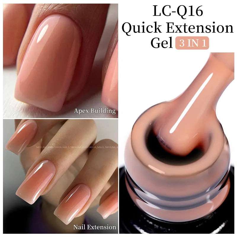 LILYCUTE Milky White Gold Sequins Quick Extension Rubber Base Gel Nail Polish Glitter Extend Construct Hard Gel Nail Art Varnish