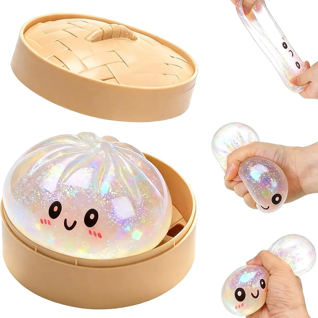 Simulation Dumpling Squishy Toy with Steamer Box Soft Squeeze Stress Ball Sensory Fidget Toy Stress Relief Creative Funny Gifts