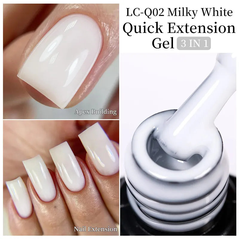 LILYCUTE Milky White Gold Sequins Quick Extension Rubber Base Gel Nail Polish Glitter Extend Construct Hard Gel Nail Art Varnish