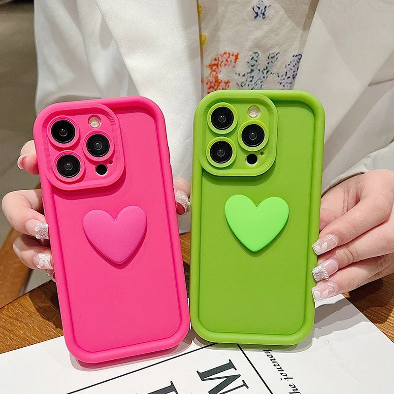 Cute INS 3D Love Heart Silicone Phone Case For iPhone 11 12 13 14 15 16 17 Air Pro Max 7 8 Plus SE2022 Shockproof Candy Cover