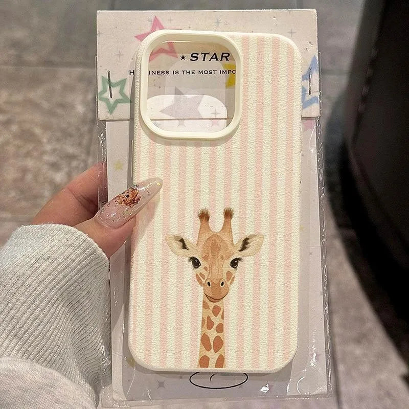 Phone Case For Xiaomi 15 14 13 15T 14T 13T Poco F7 F6 F5 M6 X7 X6 X5 Pro Striped Background Giraffe Illustration Patterns Cover