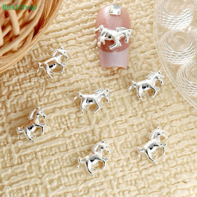♥3D Horse Nail Art Charms Gold Silver Animal Shaped Nail Decorations,DIY Manicure Accessories for Fashion Nail Design