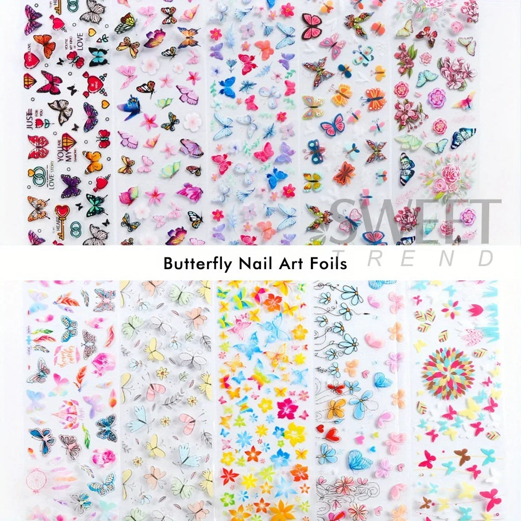 2 Pack Painting Rose Flower Nail Art Foil Butterfly Hibiscus Design Elegant Printing Sticker Elegant Lady Manicure Transfer Tips