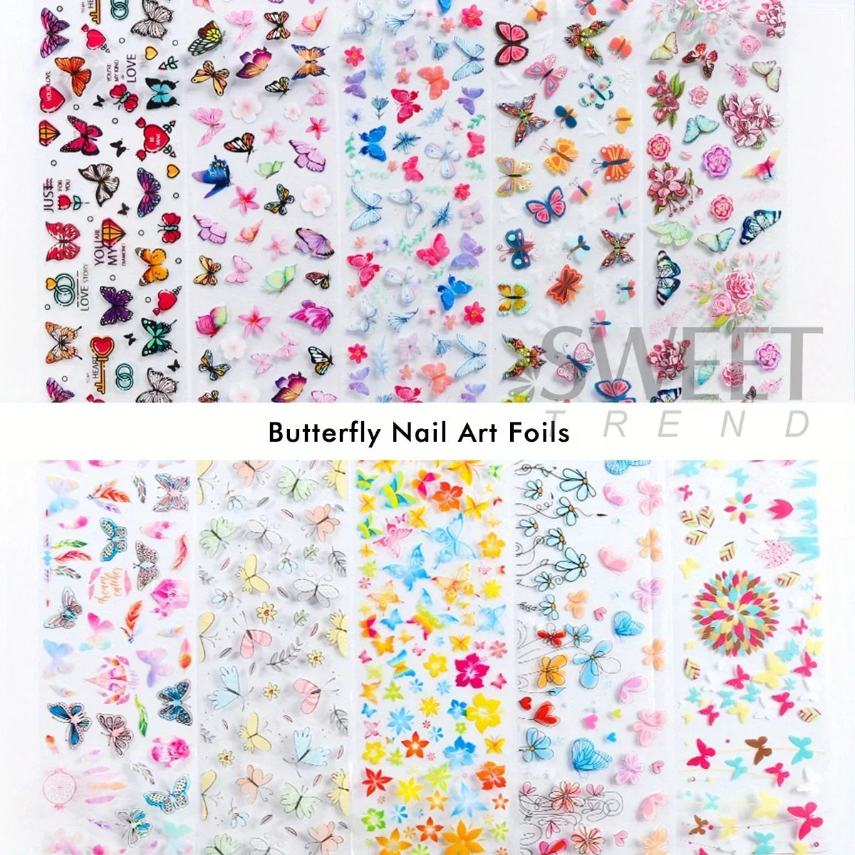 2 Pack Painting Rose Flower Nail Art Foil Butterfly Hibiscus Design Elegant Printing Sticker Elegant Lady Manicure Transfer Tips