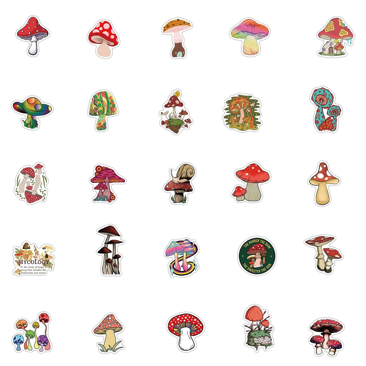 50pcs Aesthetic Mushroom Stickers Pack for Water Bottle, Mushroom Decor Gifts for Women Girl, Cute Vinyl Waterproof Decals