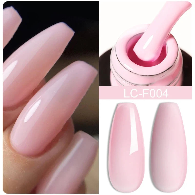 LILYCUTE Milky White Gold Sequins Quick Extension Rubber Base Gel Nail Polish Glitter Extend Construct Hard Gel Nail Art Varnish