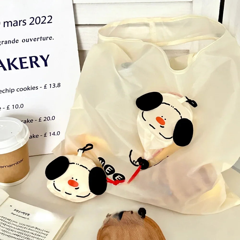 Cartoon Dog Shopping Bag Foldable Portable Large Capacity Eco-friendly Bag Durable for Grocery Shopping Handheld