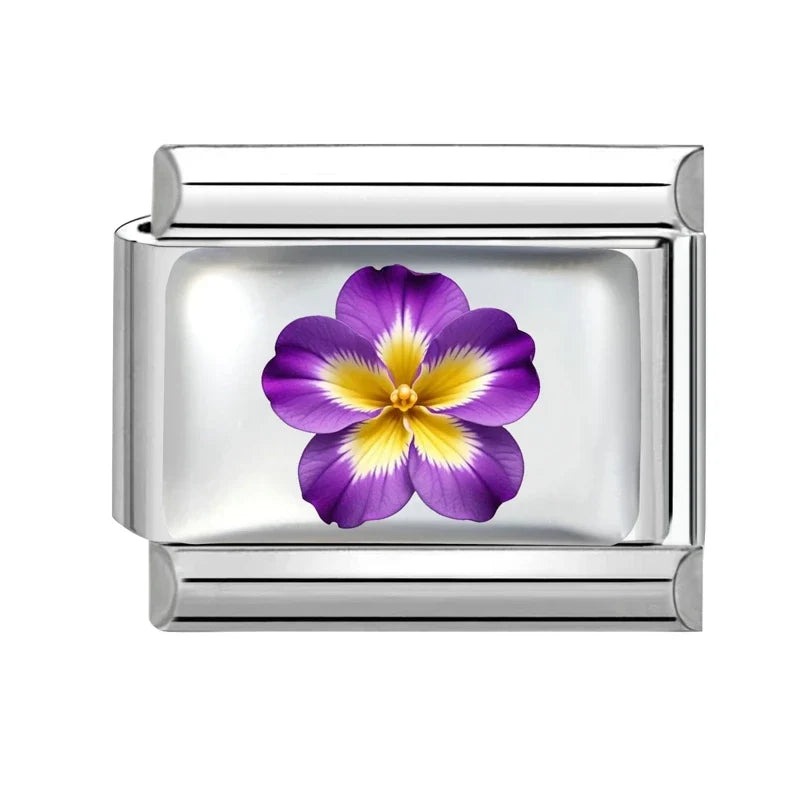 2026 Women's UV Style Purple 3D Flowers Books Candle Italian Charm Link Fit 9mm Stainless Steel Module Bracelet Making Jewelrys