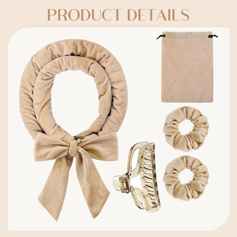 5Pcs Heatless Curling Rod with Storage Headband No Heat Hair Curler Lazy Rollers Soft Sleeping Curls Curling Hair Styling Tools