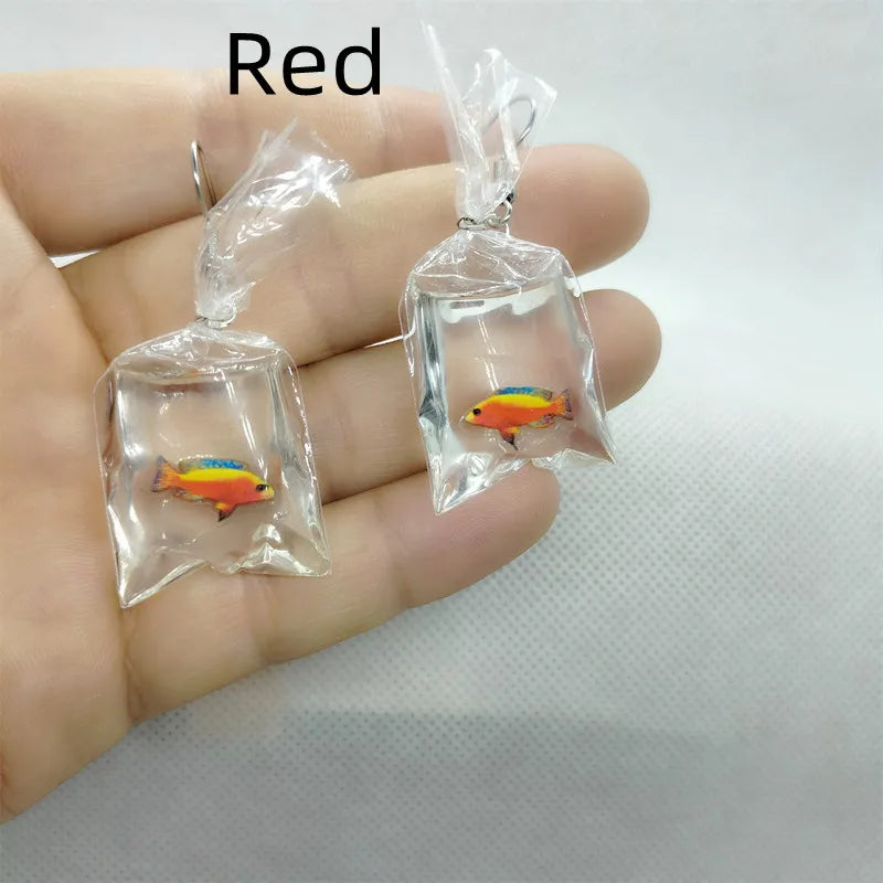 Yungqi Cartoon Resin Ocean Animal Fish Water Bag Dangle Earrings Funny Water Pouch Drop Earring For Girl Kids Jewelry Brincos