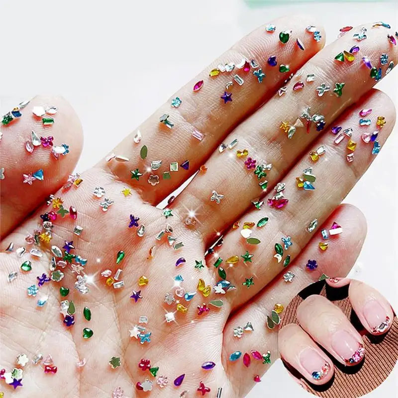 600/100pcs Mini Nail Rhinestones Colorful Nail Art Charms 3D Star Nail Diamonds Crystal Flatback Nail Gems Manicure Supplies