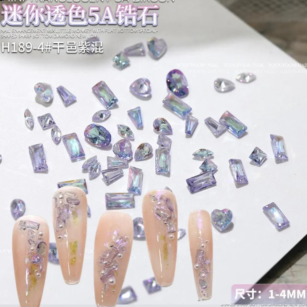 50Pcs/Bag 3D Mixed 5A Mini Zircon Nail Charms 1-4mm Sparkle Aurora Sharp Diamond Nail Art Rhinestone DIY Manicure Decoration Gem