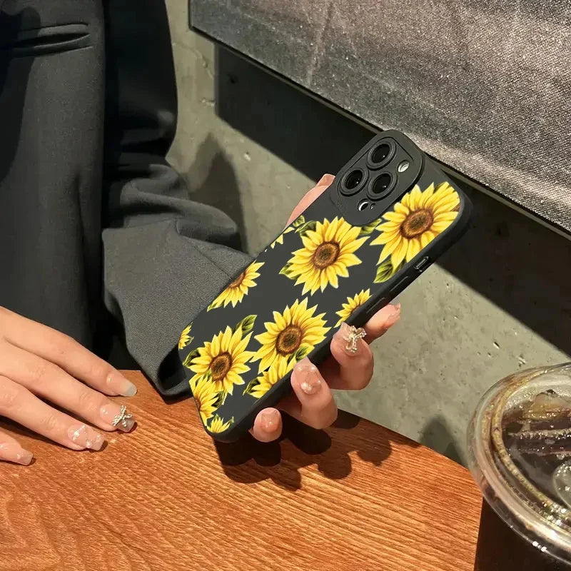 Cute Sunflower Silicone Phone Case For iPhone 15 Pro Max 11 12 13 14 16 X XS XR Plus SE 2020 13 Mini Shockproof Soft Cover