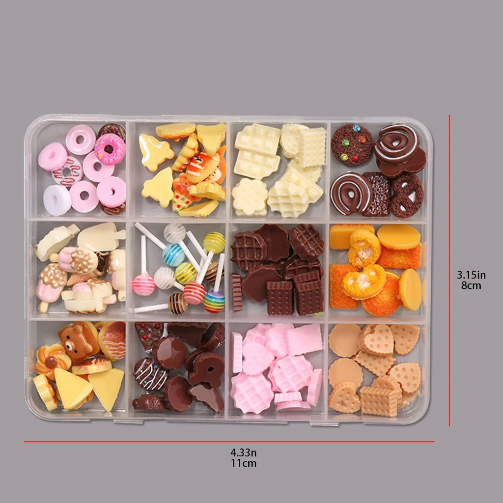 12Grids Box Sweet Dessert Nail Art Charms 3D Resin Donut Chocolate Lollipop Gems Kawaii Style for Music Festival Party DI