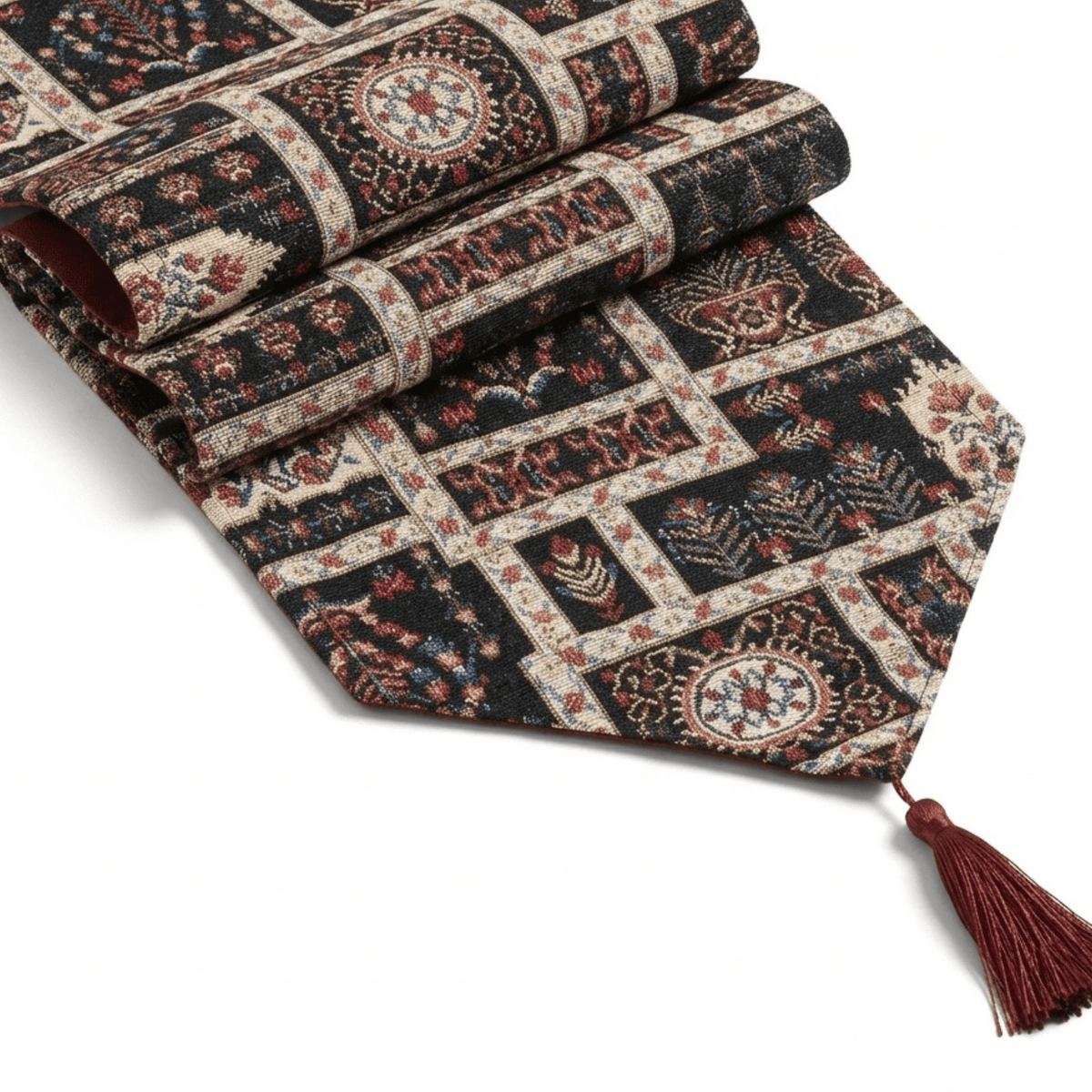 DaDalogy Bedding Elegant Woven Mughal Floral Tapestry Table Runner, Dark Noir Botanical Vintage Fleur (18197)