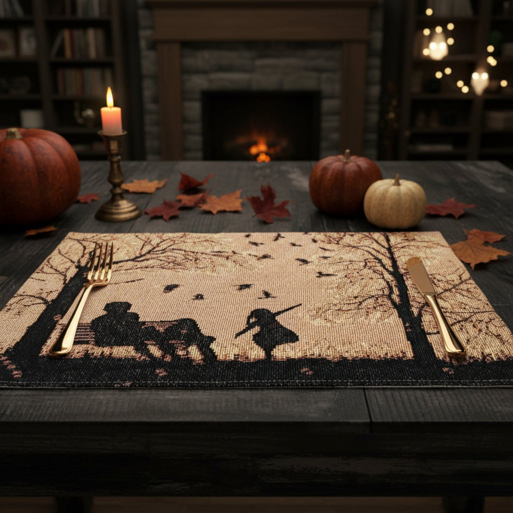 DaDalogy Bedding Set of 4 Pieces Autumn Birds Blessing Tapestry Dining Placemats 13” x 19” (Halloween)