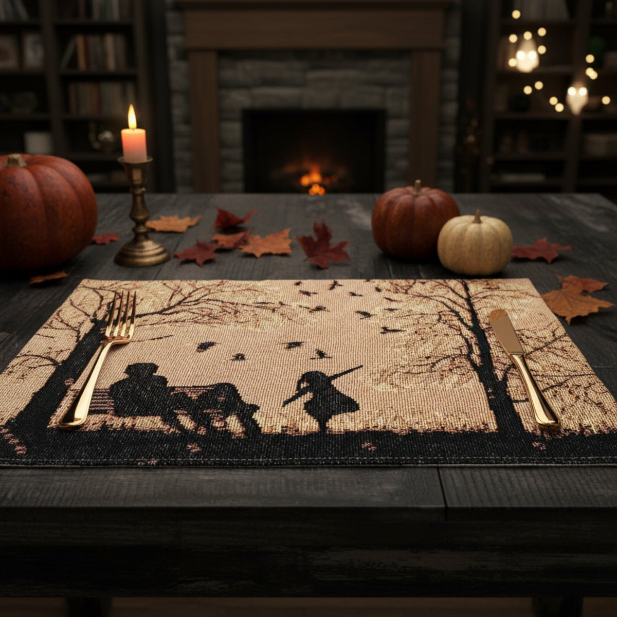 DaDalogy Bedding Set of 4 Pieces Autumn Birds Blessing Tapestry Dining Placemats 13” x 19” (Halloween)