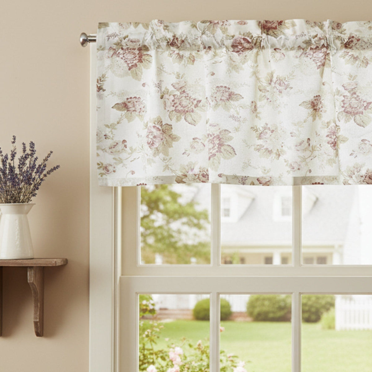 DaDa Bedding Dainty Floral Garden Pastel Roses Cottage Window Curtain Valance - 18" x 52" (3036)