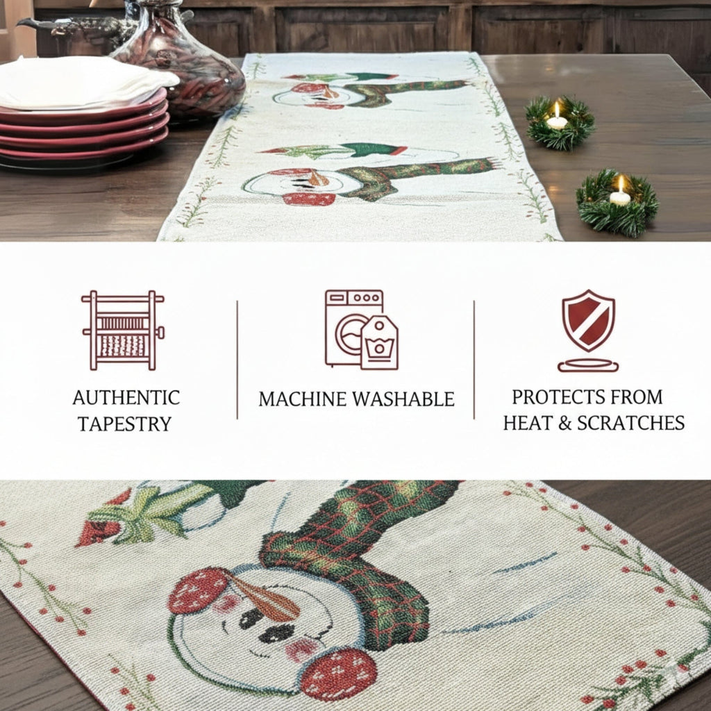 DaDa Bedding Magical Snowman Holiday Woven Tapestry Dining Table Runner (9733)