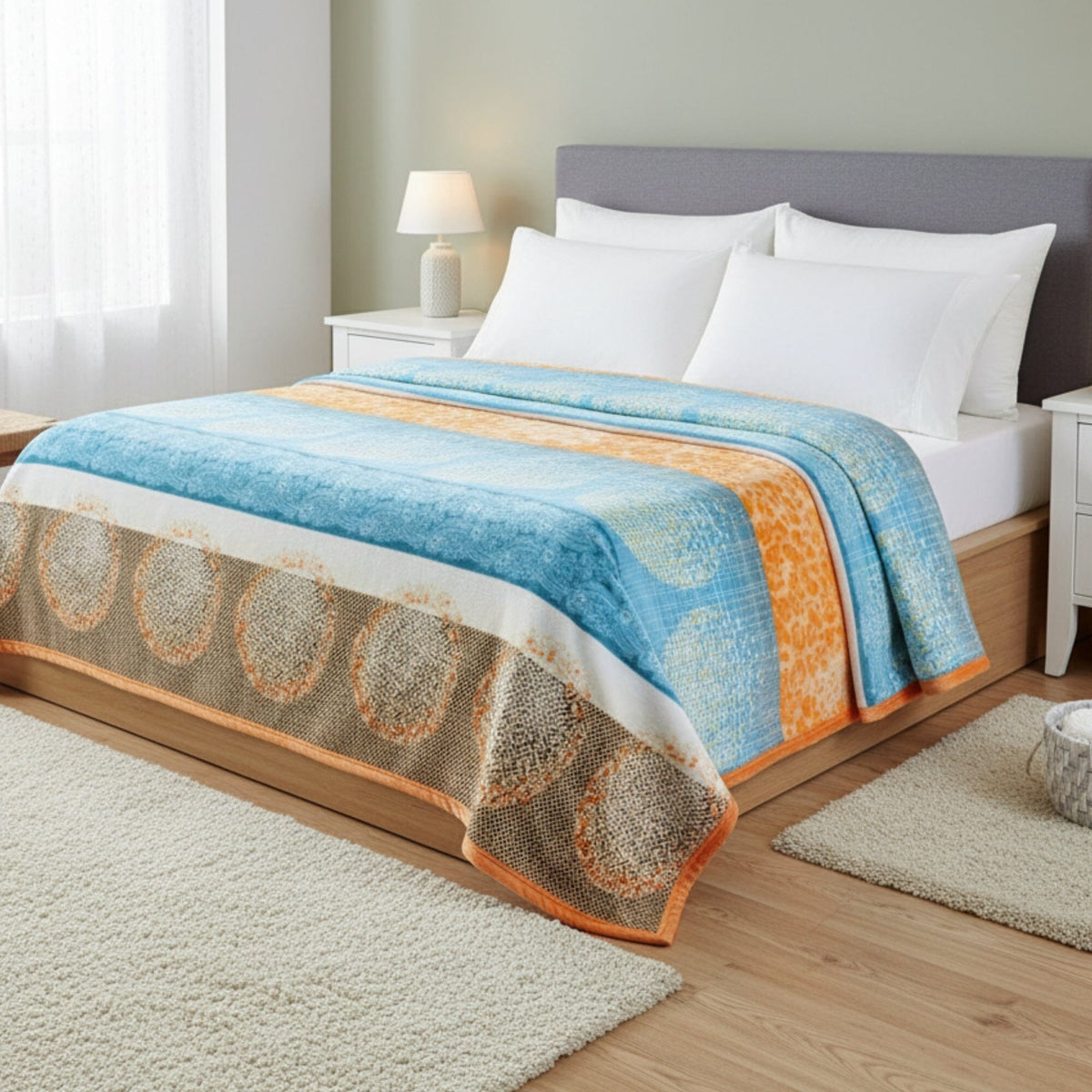 DaDa Bedding Papaya Beach Orange & Blue Reversible Soft Fleece Flannel Throw Blanket (XY9841)