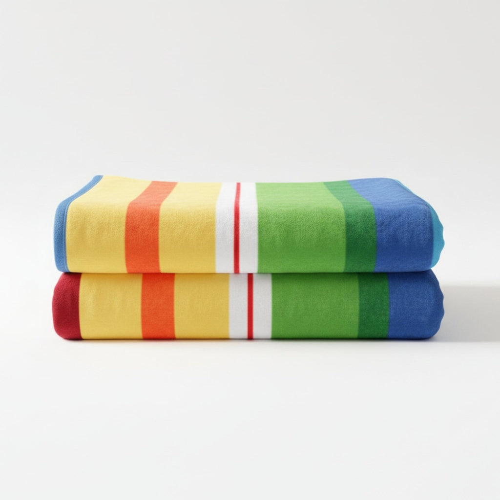 DaDa Bedding Colorful Striped Rainbow Reversible Plush Luxe Flannel Fleece Throw Blanket (XY9867)