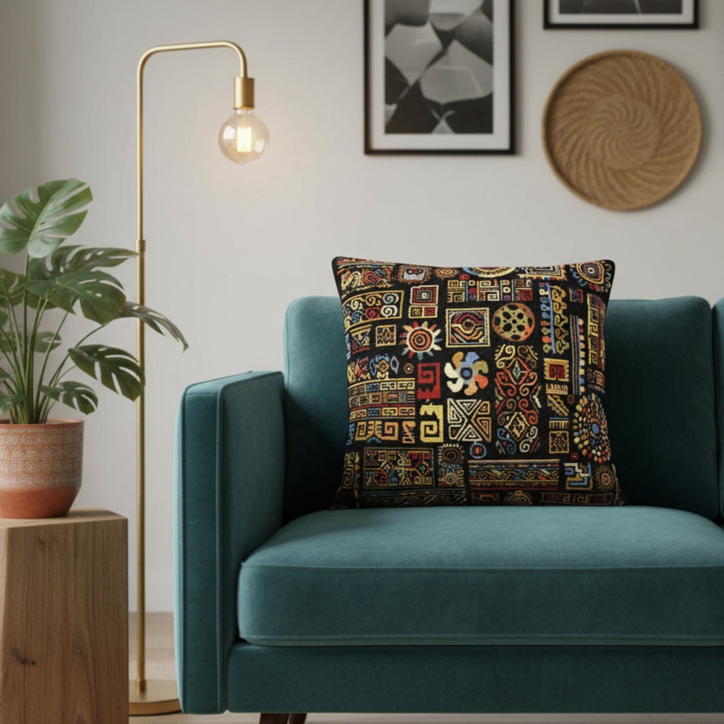DaDa Bedding Ethnic Ornaments Geometric Black Tapestry Throw Pillow Covers 16" (18118)
