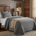 DaDa Bedding Floral Vintage Stone Wash Grey Matelassé Ash Silver Diamond Pattern Quilted Bedspread Set (JHW855)