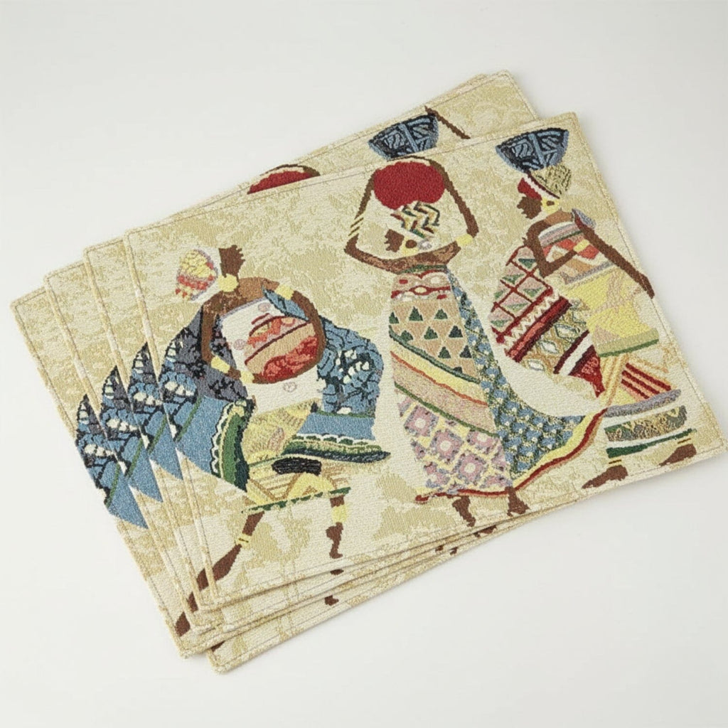 DaDa Bedding Set of 4-Pieces Dancing Women African Kwanzaa Tapestry Dining Table Placemats 13” x 19” (18117)