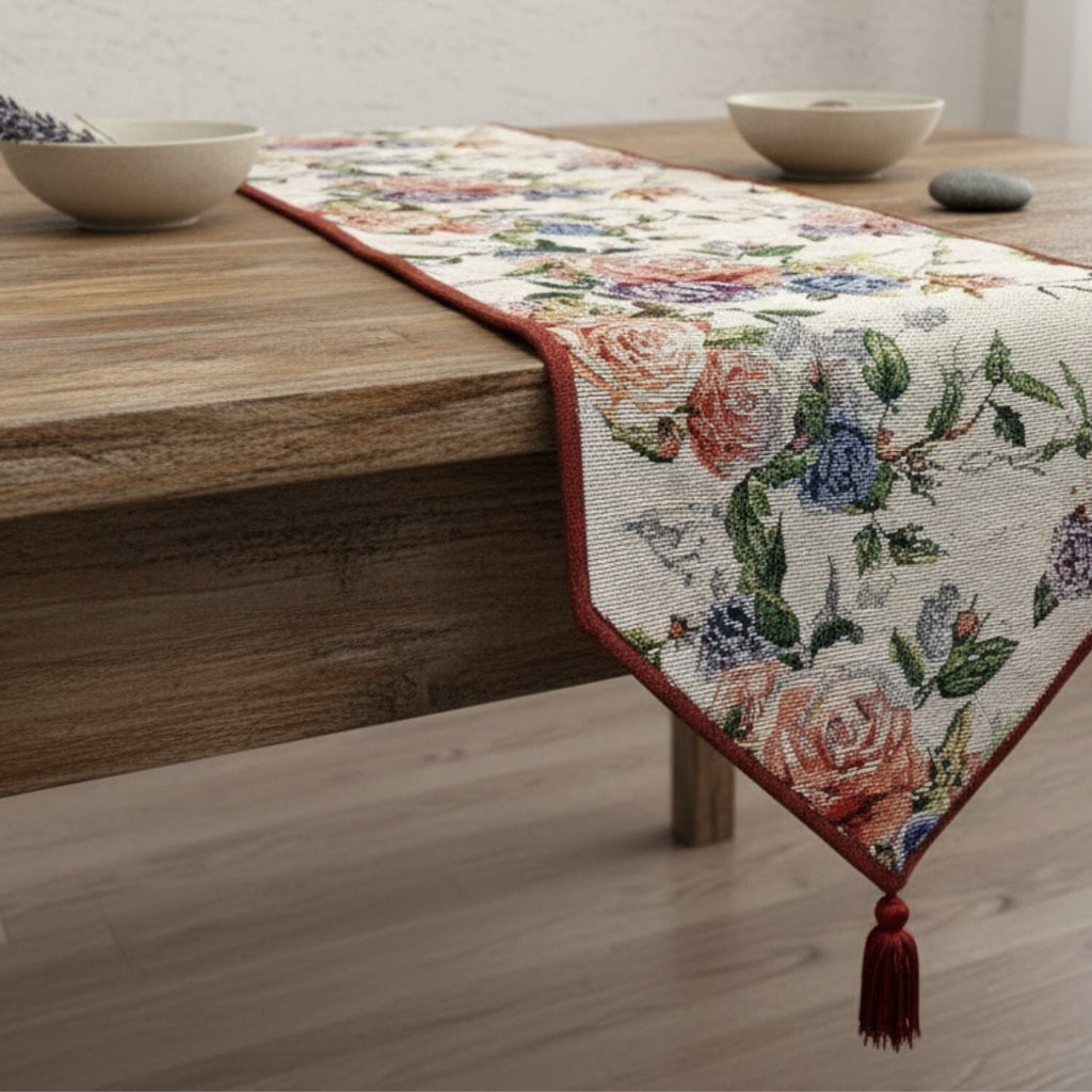 DaDa Bedding Vintage Romantic Roses Lovely Pink Floral Woven Tapestry Dining Table Runner (879)