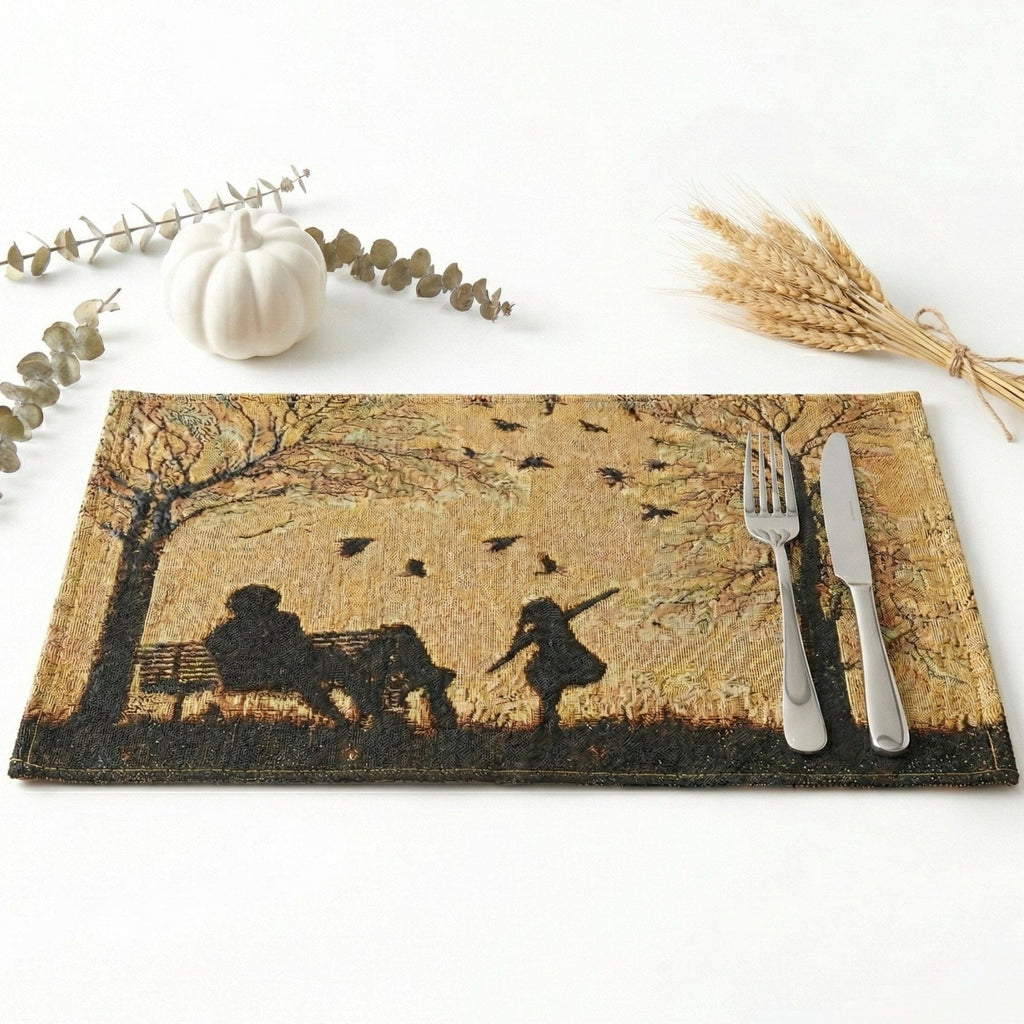 DaDalogy Bedding Set of 4 Pieces Autumn Birds Blessing Tapestry Dining Placemats 13” x 19” (Halloween)