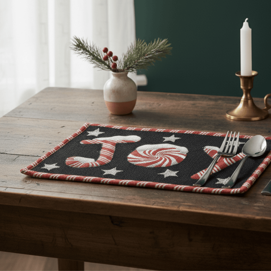 DaDa Bedding Set of 4-Pieces Peppermint Joy Holiday Tapestry Placemats 13” x 19” (12904)