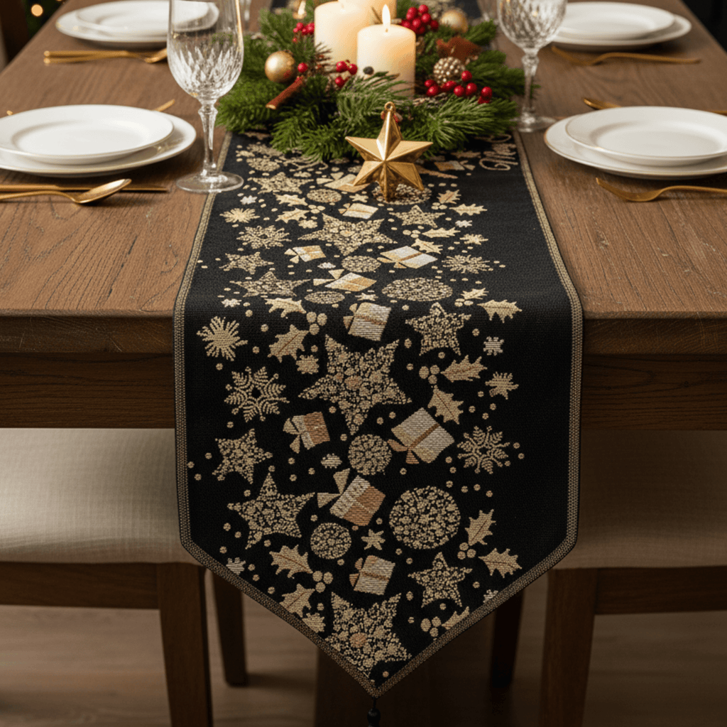 DaDa Bedding Magical Golden Reindeer Woven Tapestry Dining Table Runner (18272)