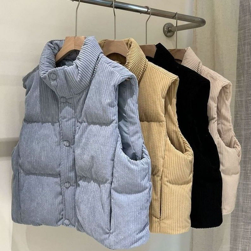 Womens Stylish Short Vest With A Stand-up Collar