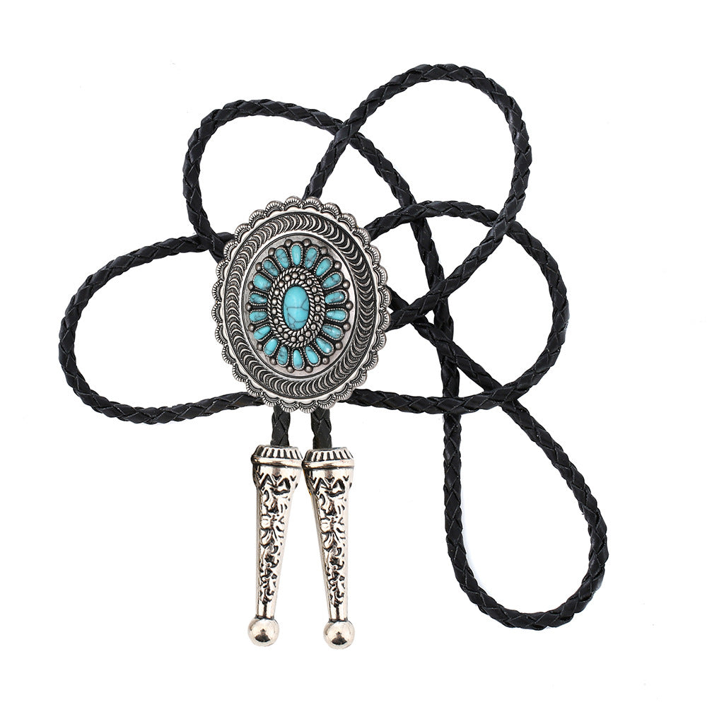 American Indian Western Style Turquoise Carved Bolo Tie