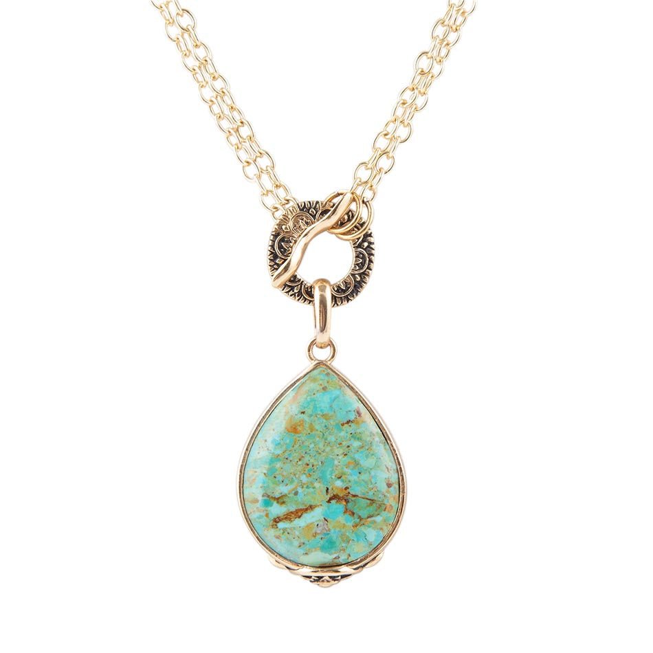 Abby Blue Turquoise and Golden Bronze Pendant Necklace
