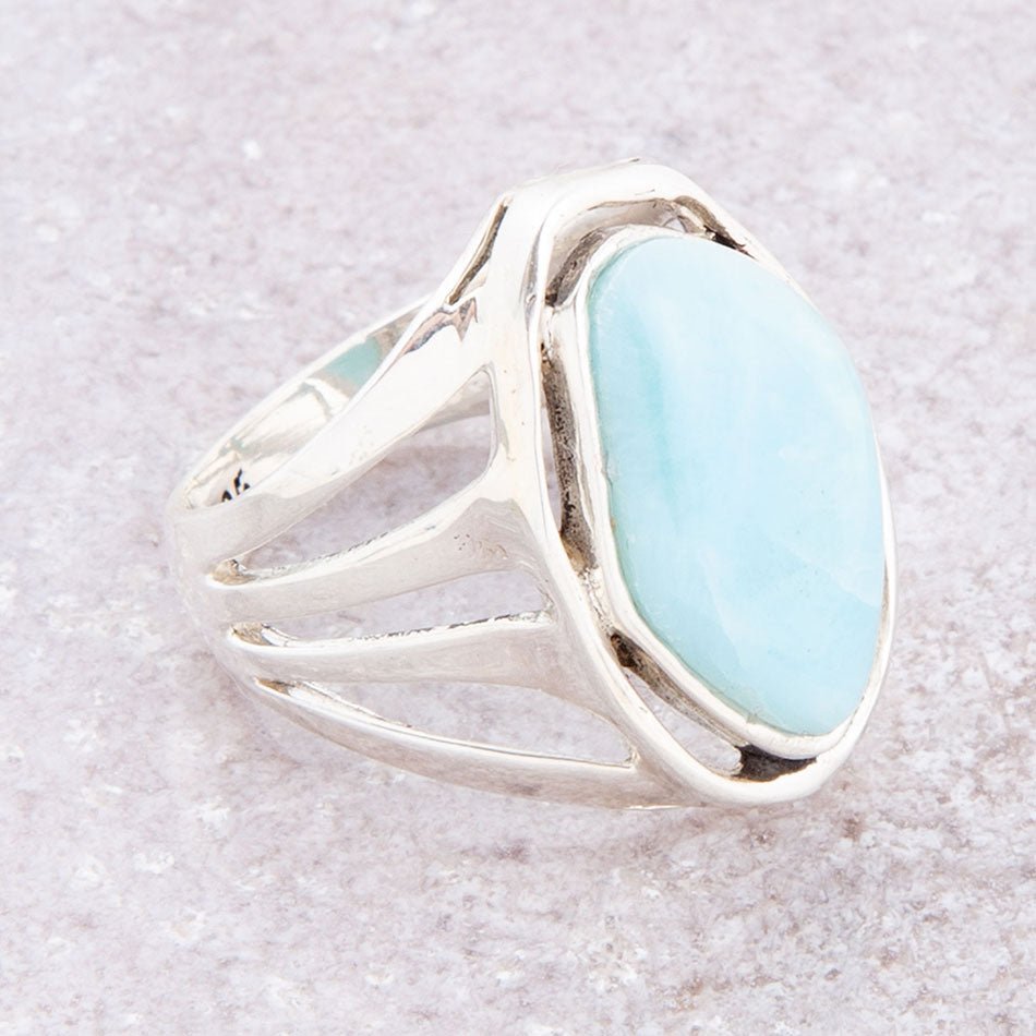 Abstract Blue Larimar and Sterling Silver Statement Ring