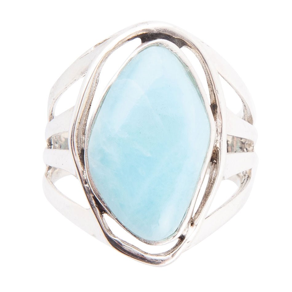 Abstract Blue Larimar and Sterling Silver Statement Ring