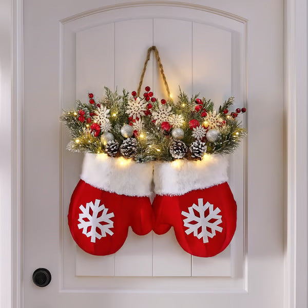 Christmas Garland Creative Glove Shaped Simulated Flower Wreath Window Door Gate Decoration Door Sign Xmas Party Decoration