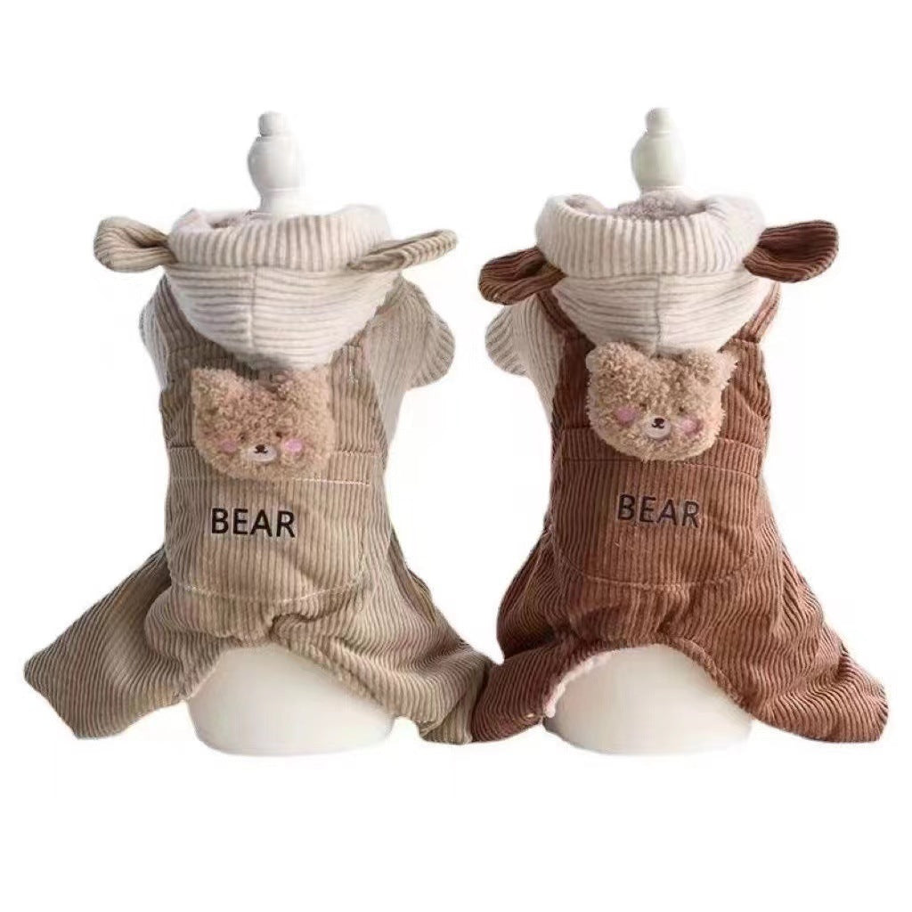Pet Dog Fleece-lined Thick Style Milk Coffee Bear Four-legged Overalls