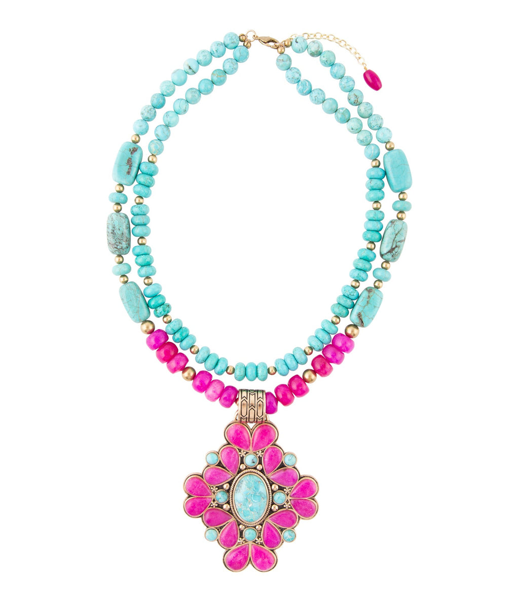 Barcelona Pink Agate Cross Golden Pendant Necklace