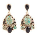 Barcelona Blue Turquoise and Black Onyx Post Drop Golden Earrings