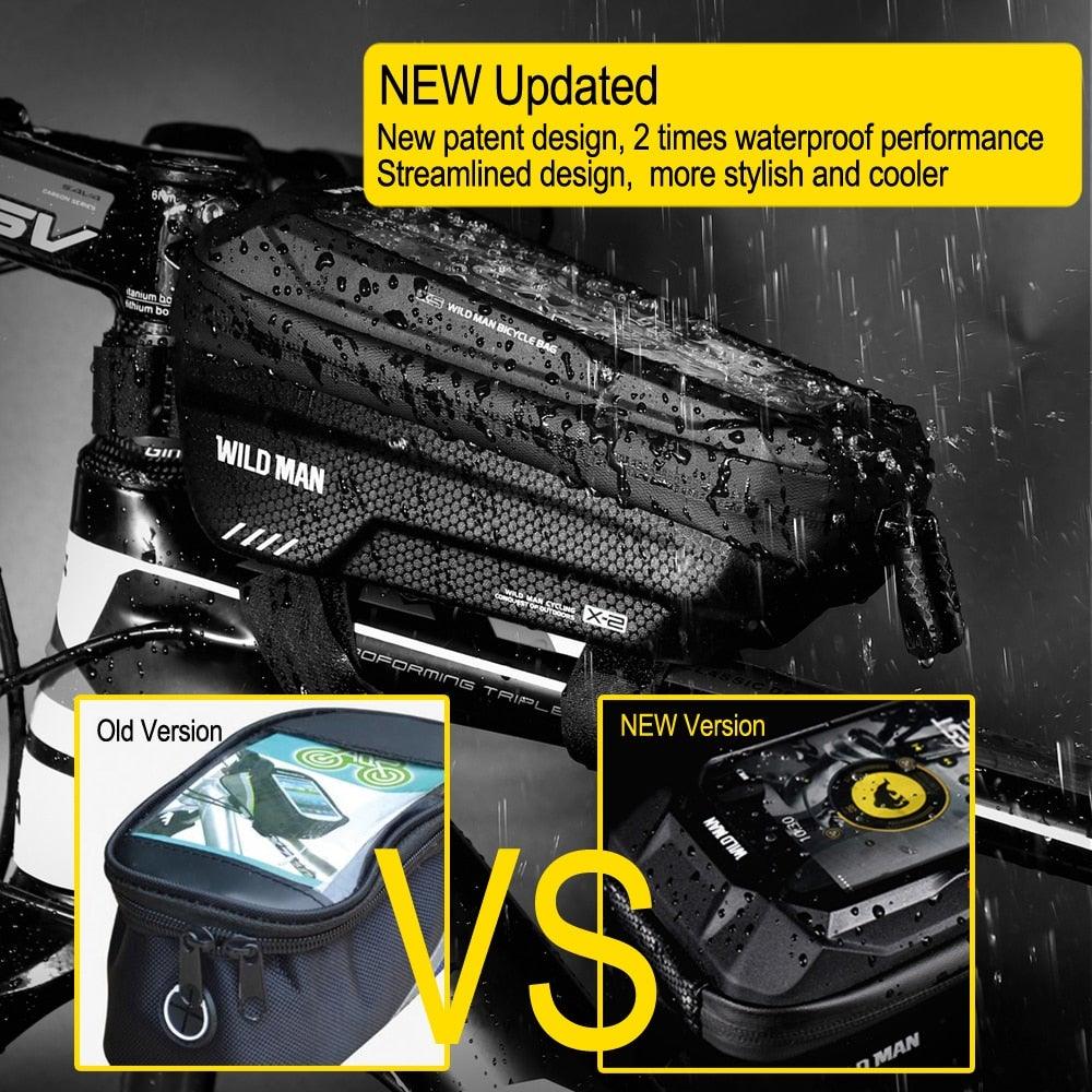Black Bike Bag Frame Front Top Tube Cycling Bag Waterproof Phone Case Touchscreen Bag  Pack Bicycle Accessories Bike Bicycle Bag Waterproof Bike Phone Mount Bag Front Frame Top Tube Handlebar Bag Touch Screen Holder Case For Cell Phones 6.6in