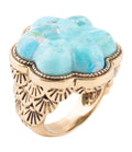 Blue Turquoise Flower Golden Ring