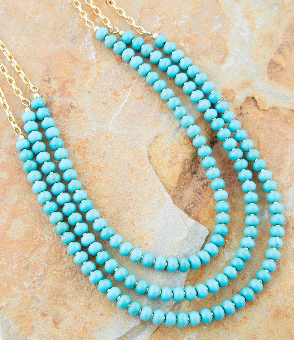 Blue Turquoise Magnesite Golden Necklace