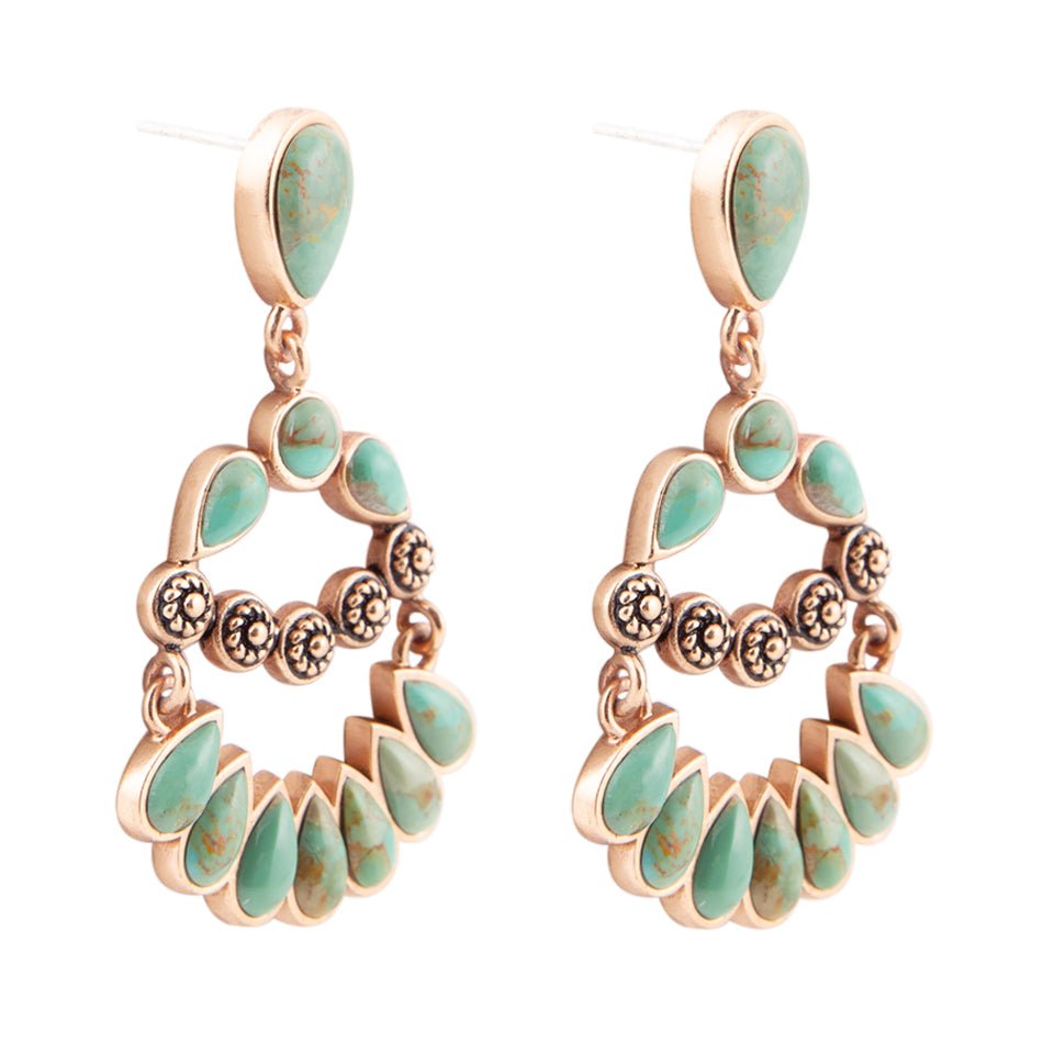 Botanical Green Turquoise Golden Statement Earrings