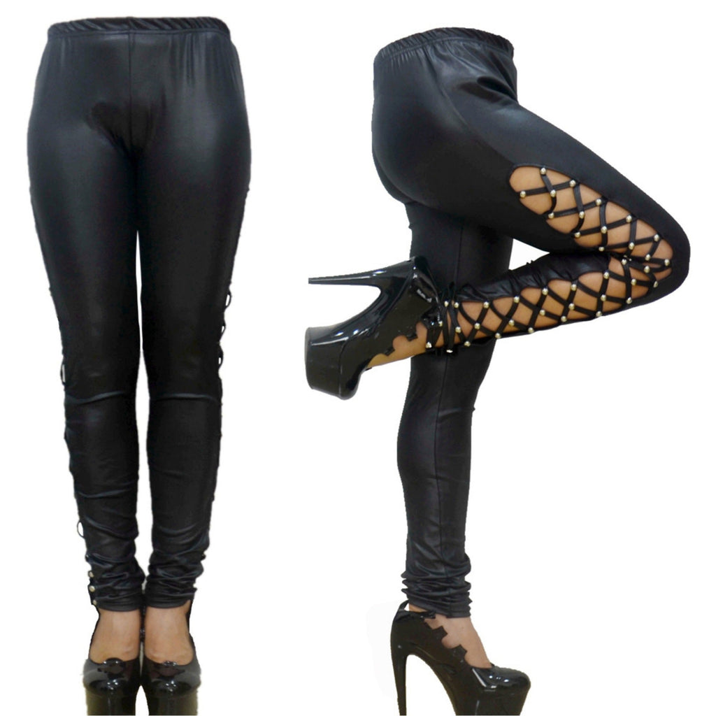 Punk-style Faux Leather Patent Leather Matte Cropped Pants