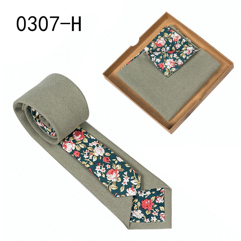Men's Tie Floral Print Pocket Square Cotton Tie