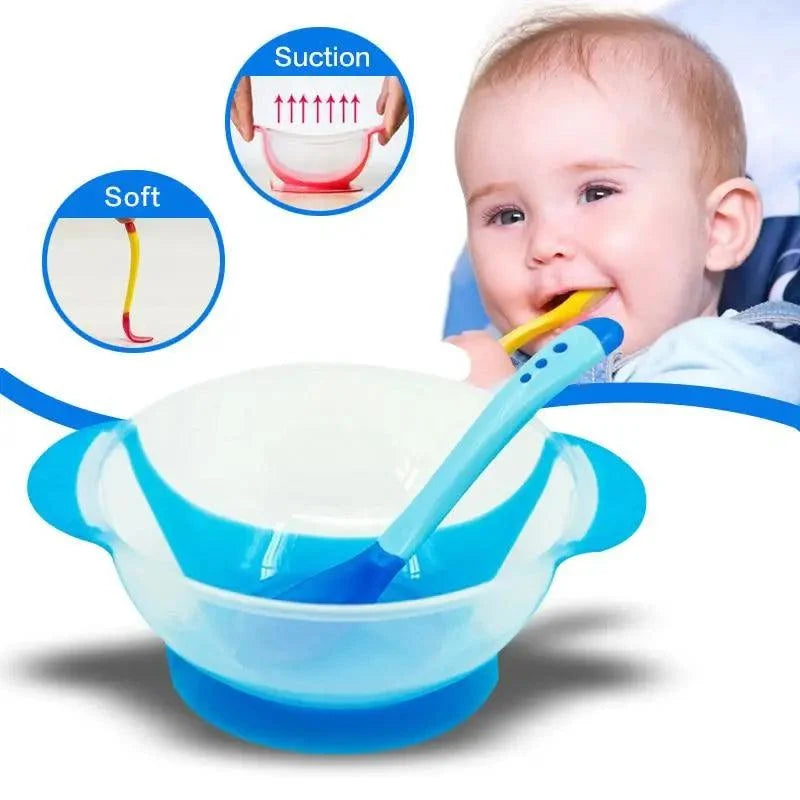 Children's Tableware Baby Learning Dishes With Suction Cup Assist Food Bowl Temperature Sensing Spoon Baby Feeding Bowl