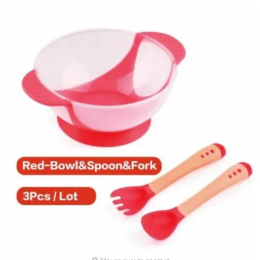 Children's Tableware Baby Learning Dishes With Suction Cup Assist Food Bowl Temperature Sensing Spoon Baby Feeding Bowl
